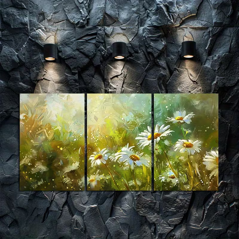 3pcs Meadow with White Daisies Wall Art Set Canvas Framed 60x90cm - High Quality Print 100% Australian Made Wall Canvas Ready to Hang