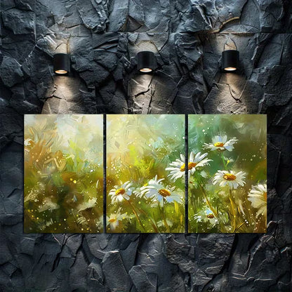 3pcs Meadow with White Daisies Wall Art Set Canvas Framed 50x70cm - High Quality Print 100% Australian Made Wall Canvas Ready to Hang