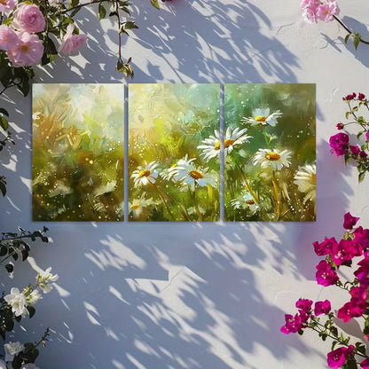 3pcs Meadow with White Daisies Wall Art Set Canvas Framed 50x70cm - High Quality Print 100% Australian Made Wall Canvas Ready to Hang