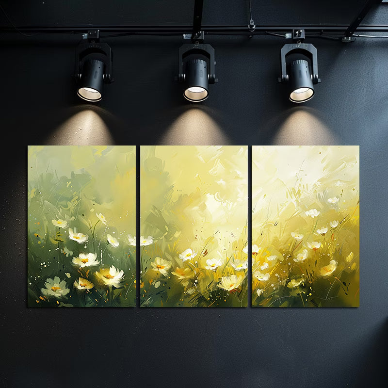 3pcs blurred meadow with white daisies flowers Wall Art Set Canvas Framed 50x70cm - High Quality Print 100% Australian Made Wall Canvas Ready to Hang - Bella Home Decor