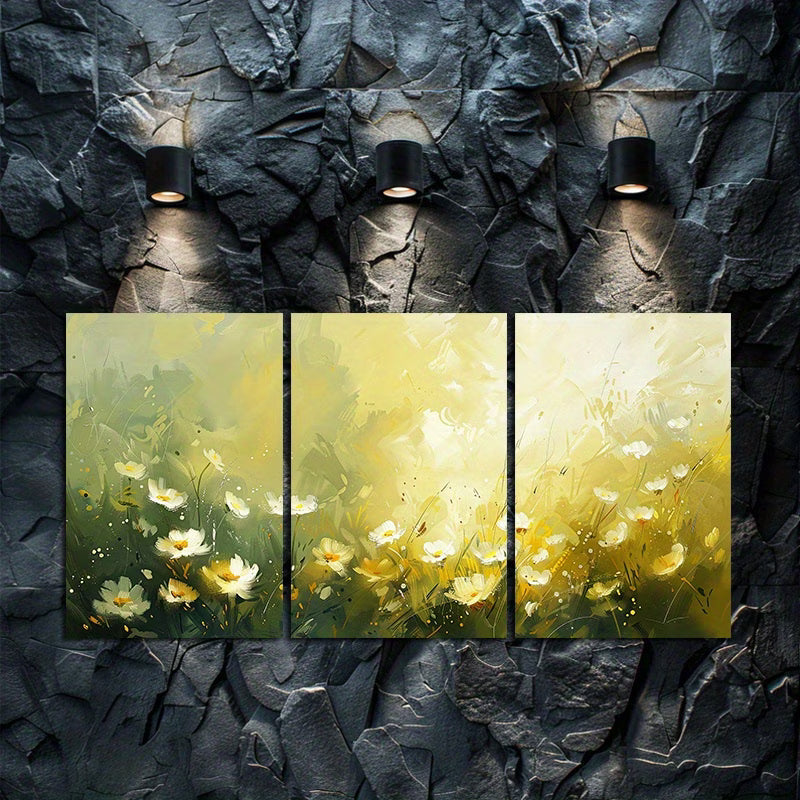 3pcs blurred meadow with white daisies flowers Wall Art Set Canvas Framed 50x70cm - High Quality Print 100% Australian Made Wall Canvas Ready to Hang - Bella Home Decor