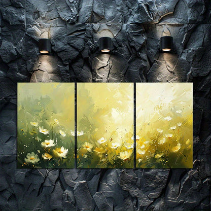 3pcs blurred meadow with white daisies flowers Wall Art Set Canvas Framed 50x70cm - High Quality Print 100% Australian Made Wall Canvas Ready to Hang - Bella Home Decor