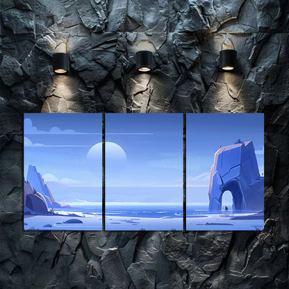 3pcs Illustration of an Alien Landscape Wall Art Set Canvas Framed 50x70cm - High Quality Print 100% Australian Made Wall Canvas Ready to Hang