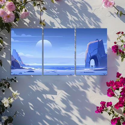 3pcs Illustration of an Alien Landscape Wall Art Set Canvas Framed 50x70cm - High Quality Print 100% Australian Made Wall Canvas Ready to Hang