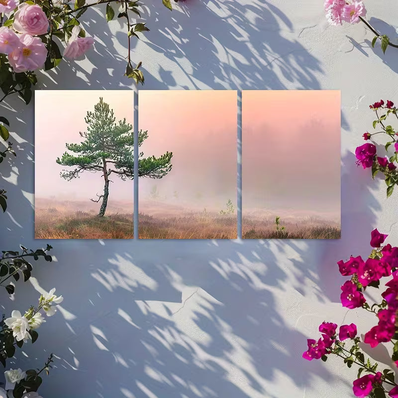 3pcs Misty Diamond Fog in the Distance Wall Art Set Canvas Framed 60x90cm - High Quality Print 100% Australian Made Wall Canvas Ready to Hang