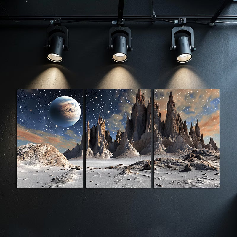 3pcs Planet Stars Space Illustration Wall Art Set Canvas Framed 50x70cm - High Quality Print 100% Australian Made Wall Canvas Ready to Hang