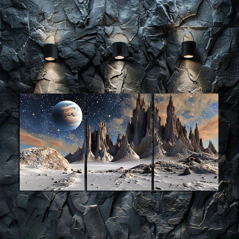 3pcs Planet Stars Space Illustration Wall Art Set Canvas Framed 60x90cm - High Quality Print 100% Australian Made Wall Canvas Ready to Hang