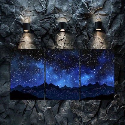 3pcs Night Sky Over Mountains Wall Art Set Canvas Framed 40x60cm - High Quality Print 100% Australian Made Wall Canvas Ready to Hang