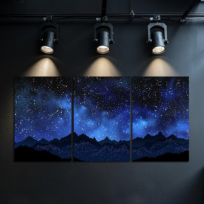 3pcs Night Sky Over Mountains Wall Art Set Canvas Framed 40x60cm - High Quality Print 100% Australian Made Wall Canvas Ready to Hang