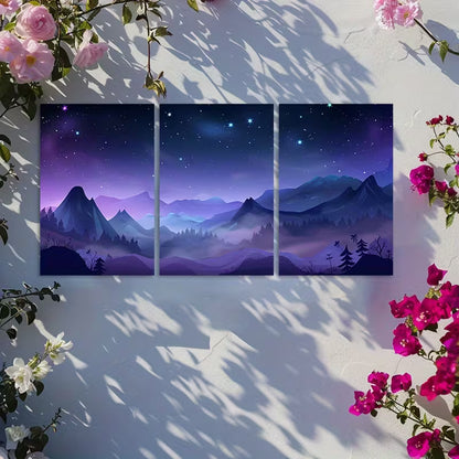 3pcs Night Sky with Stars Design Wall Art Set Canvas Framed 60x90cm - High Quality Print 100% Australian Made Wall Canvas Ready to Hang