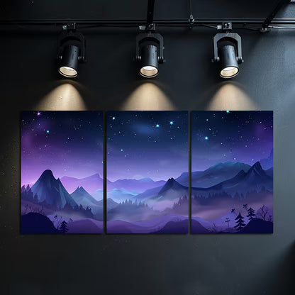 3pcs Night Sky with Stars Design Wall Art Set Canvas Framed 50x70cm - High Quality Print 100% Australian Made Wall Canvas Ready to Hang