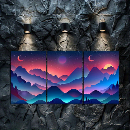 3pcs Neon City Lights Beneath a Foggy Night Sky Wall Art Set Canvas Framed 40x60cm - High Quality Print 100% Australian Made Wall Canvas Ready to Hang