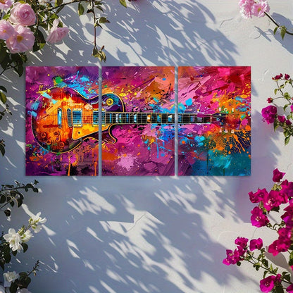 3pcs Oil Painting of a Bold, Unrestrained Guitar Wall Art Set Canvas Framed 50x70cm - High Quality Print 100% Australian Made Wall Canvas Ready to Hang