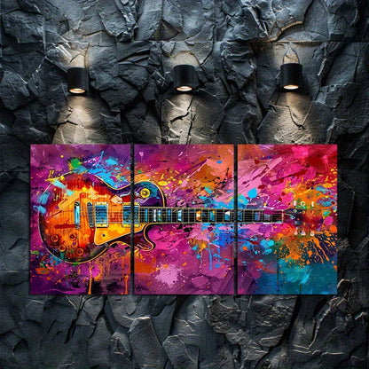 3pcs Oil Painting of a Bold, Unrestrained Guitar Wall Art Set Canvas Framed 40x60cm - High Quality Print 100% Australian Made Wall Canvas Ready to Hang