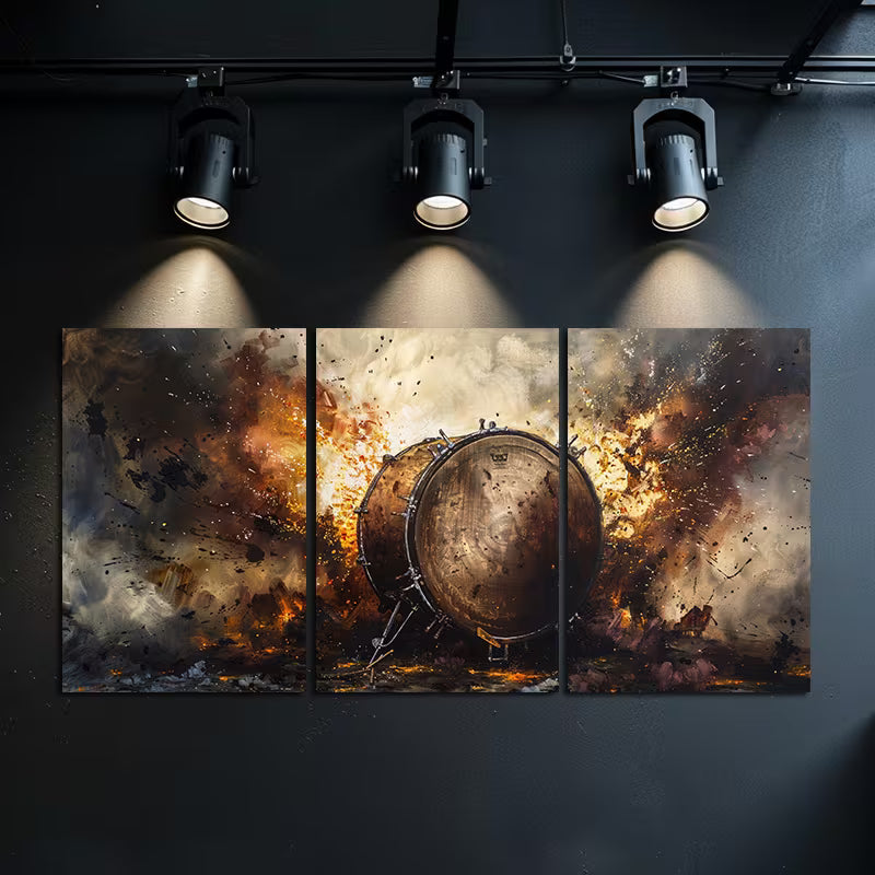 3pcs Modern Abstract Oil Painting Drum Wall Art Set Canvas Framed 50x70cm - High Quality Print 100% Australian Made Wall Canvas Ready to Hang