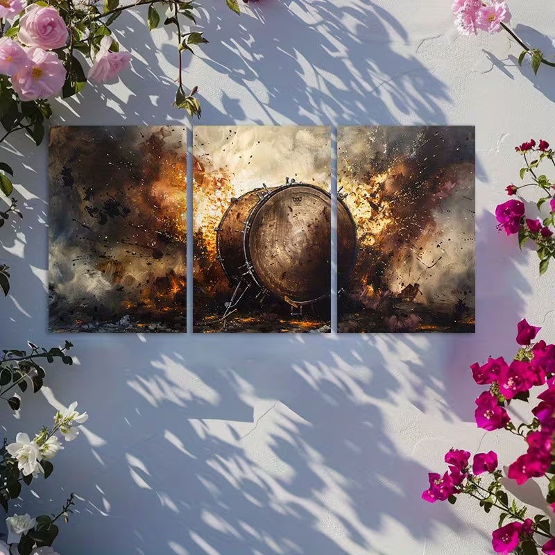 3pcs Modern Abstract Oil Painting Drum Wall Art Set Canvas Framed 50x70cm - High Quality Print 100% Australian Made Wall Canvas Ready to Hang