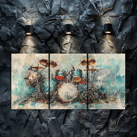 3pcs Dynamic Drum Set Oil Painting Wall Art Set Canvas Framed 40x60cm - High Quality Print 100% Australian Made Wall Canvas Ready to Hang