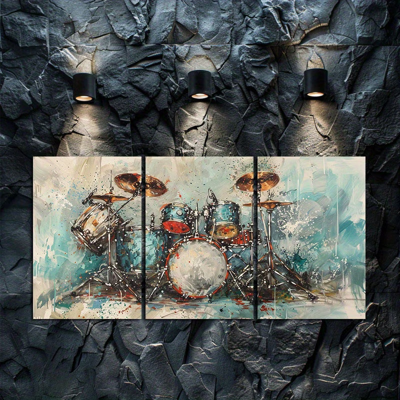3pcs Dynamic Drum Set Oil Painting Wall Art Set Canvas Framed 60x90cm - High Quality Print 100% Australian Made Wall Canvas Ready to Hang - Bella Home Decor