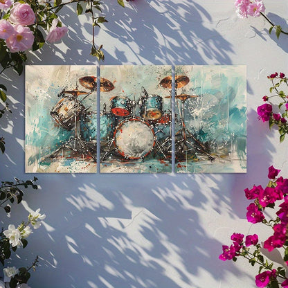 3pcs Dynamic Drum Set Oil Painting Wall Art Set Canvas Framed 60x90cm - High Quality Print 100% Australian Made Wall Canvas Ready to Hang - Bella Home Decor