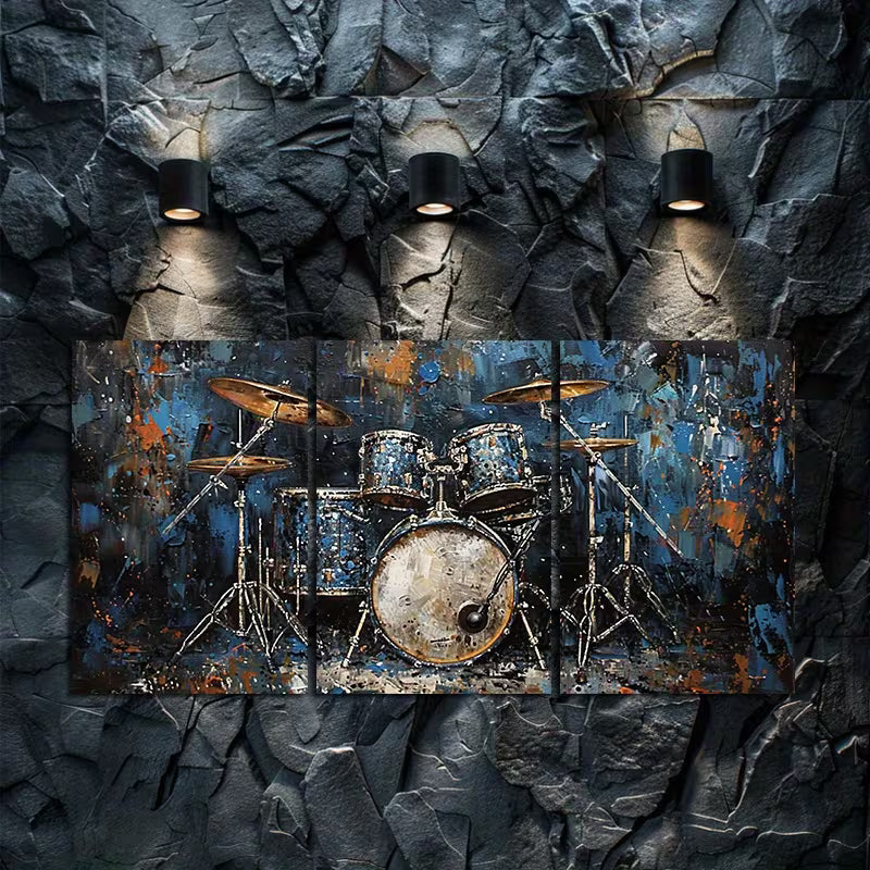 3pcs Passionate Drum Set Oil Painting Wall Art Set Canvas Framed 50x70cm - High Quality Print 100% Australian Made Wall Canvas Ready to Hang