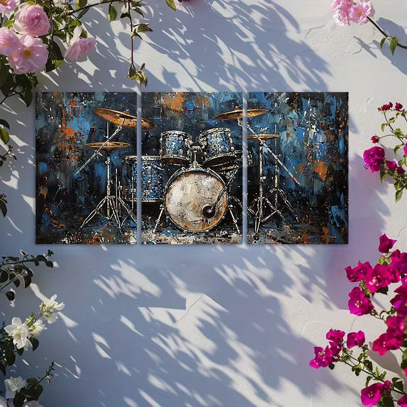 3pcs Passionate Drum Set Oil Painting Wall Art Set Canvas Framed 40x60cm - High Quality Print 100% Australian Made Wall Canvas Ready to Hang