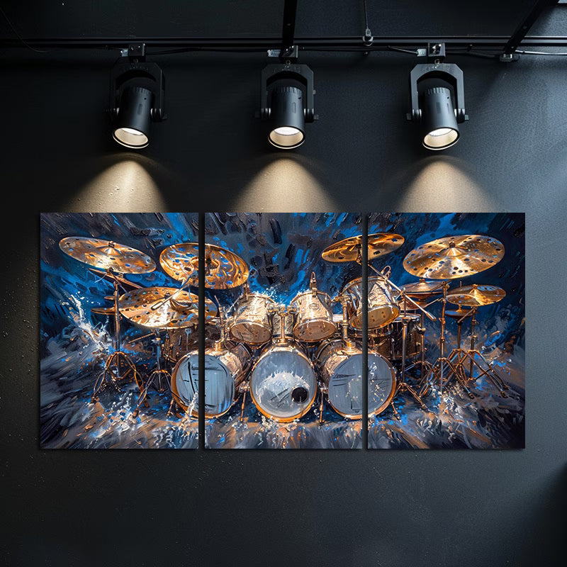 3pcs Drum Set Oil Painting Abstract Music Theme Wall Art Set Canvas Framed 40x60cm - High Quality Print 100% Australian Made Wall Canvas Ready to Hang - Bella Home Decor