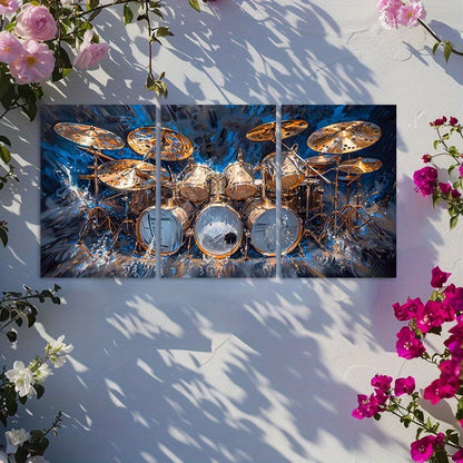3pcs Drum Set Oil Painting Abstract Music Theme Wall Art Set Canvas Framed 40x60cm - High Quality Print 100% Australian Made Wall Canvas Ready to Hang - Bella Home Decor