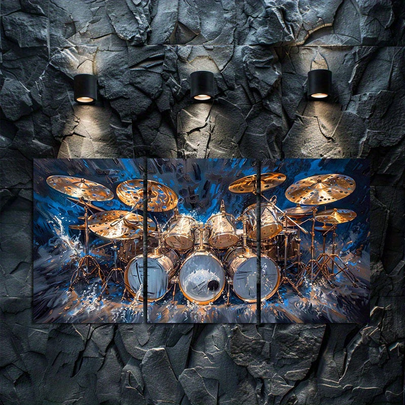 3pcs Drum Set Oil Painting Abstract Music Theme Wall Art Set Canvas Framed 50x70cm - High Quality Print 100% Australian Made Wall Canvas Ready to Hang