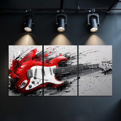 3pcs Oil Painting of a Powerful Guitar Wall Art Set Canvas Framed 60x90cm - High Quality Print 100% Australian Made Wall Canvas Ready to Hang
