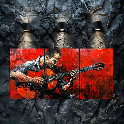 3pcs Passionate Guitarist Oil Painting Wall Art Set Canvas Framed 40x60cm - High Quality Print 100% Australian Made Wall Canvas Ready to Hang