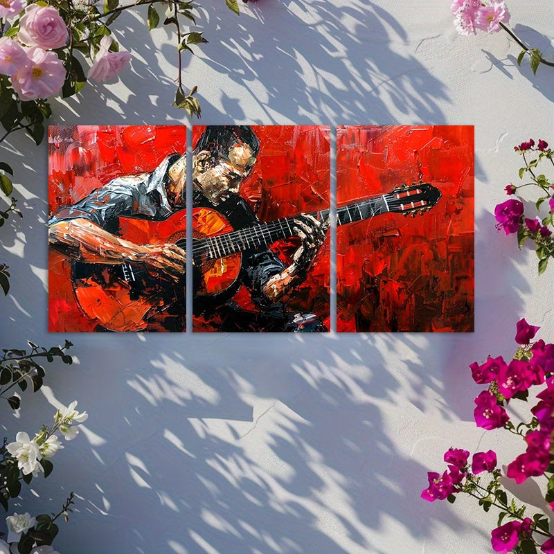 3pcs Passionate Guitarist Oil Painting Wall Art Set Canvas Framed 40x60cm - High Quality Print 100% Australian Made Wall Canvas Ready to Hang