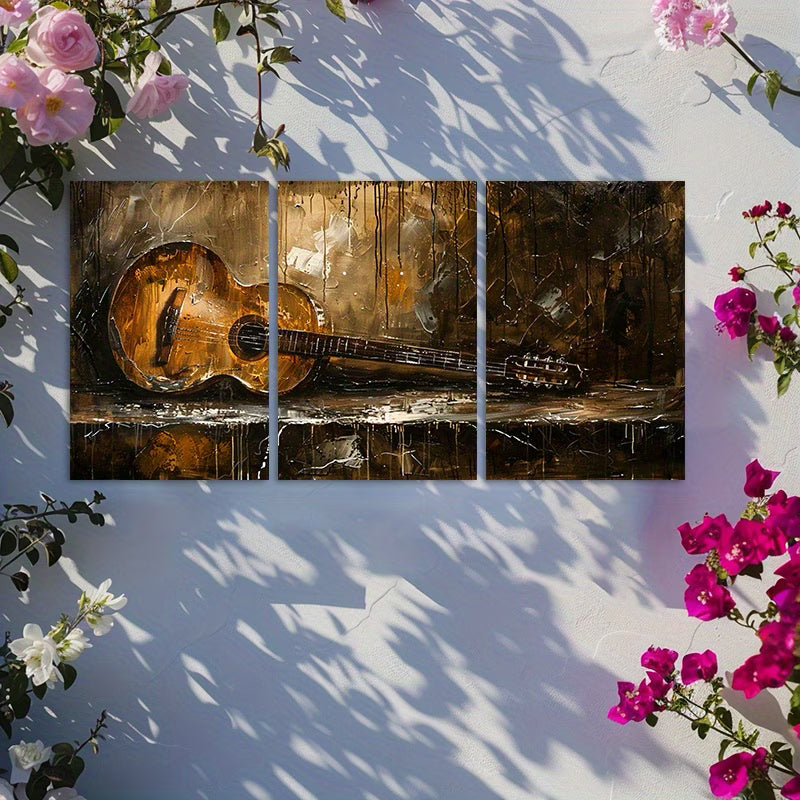 3pcs Oil Painting of a Wild, Unrestrained Guitar Wall Art Set Canvas Framed 50x70cm - High Quality Print 100% Australian Made Wall Canvas Ready to Hang