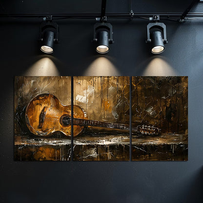 3pcs Oil Painting of a Wild, Unrestrained Guitar Wall Art Set Canvas Framed 60x90cm - High Quality Print 100% Australian Made Wall Canvas Ready to Hang