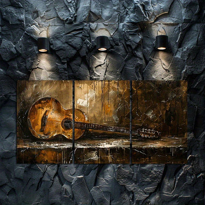 3pcs Oil Painting of a Wild, Unrestrained Guitar Wall Art Set Canvas Framed 60x90cm - High Quality Print 100% Australian Made Wall Canvas Ready to Hang