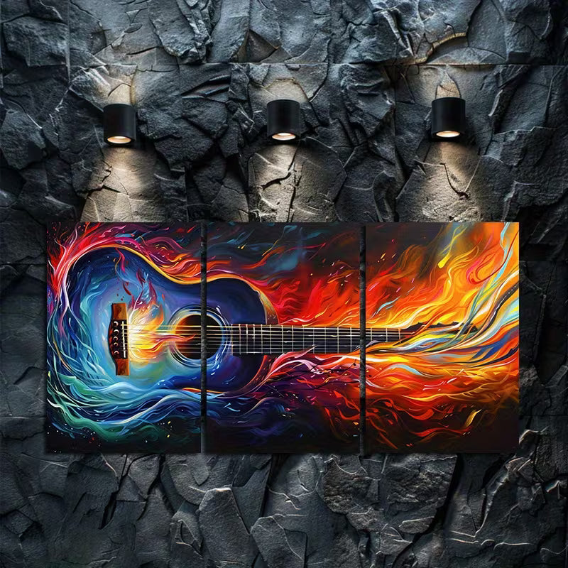 3pcs Wild and Unrestrained Guitar Wall Art Set Canvas Framed 40x60cm - High Quality Print 100% Australian Made Wall Canvas Ready to Hang