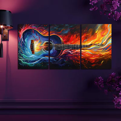 3pcs Wild and Unrestrained Guitar Wall Art Set Canvas Framed 50x70cm - High Quality Print 100% Australian Made Wall Canvas Ready to Hang