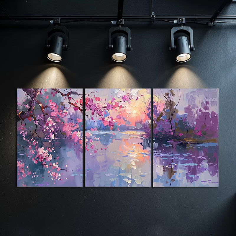 3pcs Romantic Spring Night Floral and Moon Wall Art Set Canvas Framed 40x60cm - High Quality Print 100% Australian Made Wall Canvas Ready to Hang