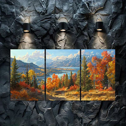 3pcs Scenic Mountains and Rivers Wall Art Set Canvas Framed 50x70cm - High Quality Print 100% Australian Made Wall Canvas Ready to Hang