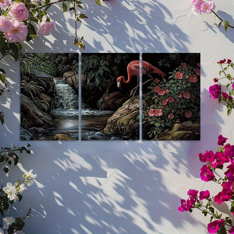 3pcs Flamingo Tropical Nature Scene Wall Art Set Canvas Framed 50x70cm - High Quality Print 100% Australian Made Wall Canvas Ready to Hang