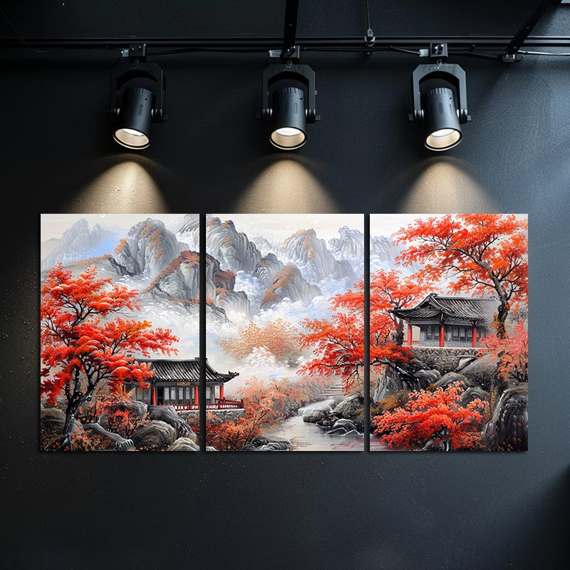 3pcs Serene Traditional Chinese Architecture Wall Art Set Canvas Framed 40x60cm - High Quality Print 100% Australian Made Wall Canvas Ready to Hang