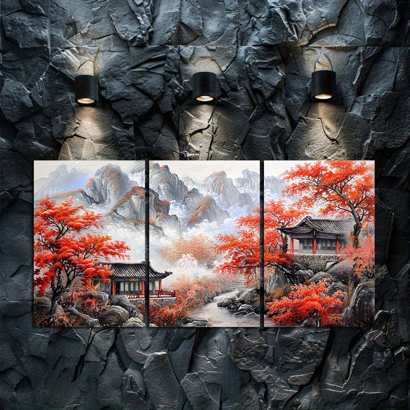3pcs Serene Traditional Chinese Architecture Wall Art Set Canvas Framed 40x60cm - High Quality Print 100% Australian Made Wall Canvas Ready to Hang