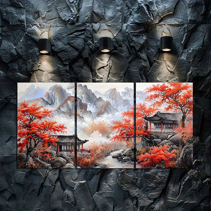 3pcs Serene Traditional Chinese Architecture Wall Art Set Canvas Framed 40x60cm - High Quality Print 100% Australian Made Wall Canvas Ready to Hang