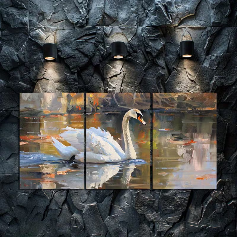 3pcs Swan Lake & City Castle Wall Art Set Canvas Framed 50x70cm - High Quality Print 100% Australian Made Wall Canvas Ready to Hang