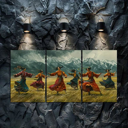 3pcsTraditional Dancers Ethnic Costume Scene Wall Art Set Canvas Framed 50x70cm - High Quality Print 100% Australian Made Wall Canvas Ready to Hang