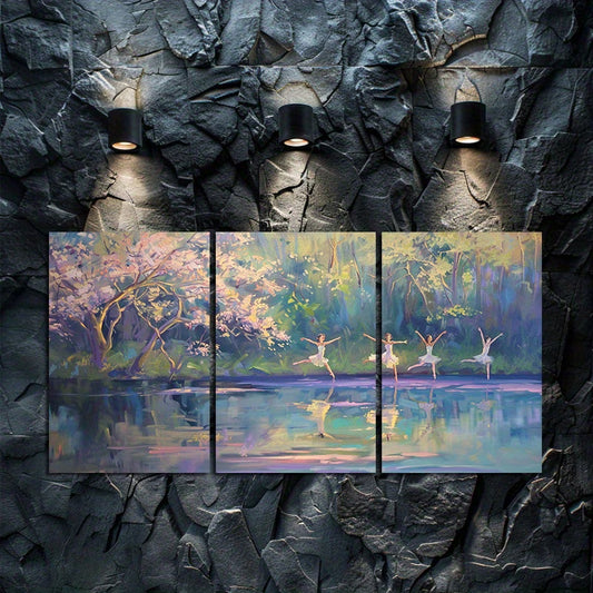 3pcs Chinese Dance Garden Scene Wall Art Set Canvas Framed 60x90cm - High Quality Print 100% Australian Made Wall Canvas Ready to Hang
