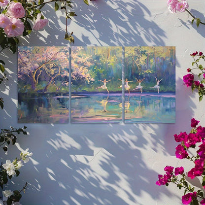 3pcs Chinese Dance Garden Scene Wall Art Set Canvas Framed 60x90cm - High Quality Print 100% Australian Made Wall Canvas Ready to Hang - Bella Home Decor