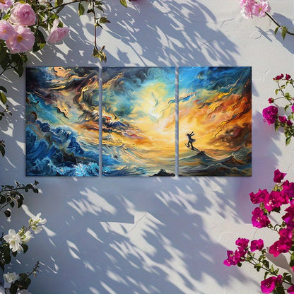 3pcs Dancing with the Waves Wall Art Set Canvas Framed 60x90cm - High Quality Print 100% Australian Made Wall Canvas Ready to Hang - Bella Home Decor