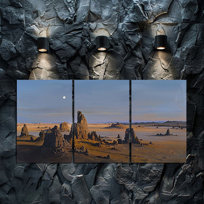 3pcs Desert Gobi Rock Landscape with Moon Wall Art Set Canvas Framed 40x60cm - High Quality Print 100% Australian Made Wall Canvas Ready to Hang - Bella Home Decor
