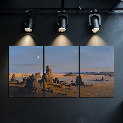 3pcs Desert Gobi Rock Landscape with Moon Wall Art Set Canvas Framed 60x90cm - High Quality Print 100% Australian Made Wall Canvas Ready to Hang - Bella Home Decor