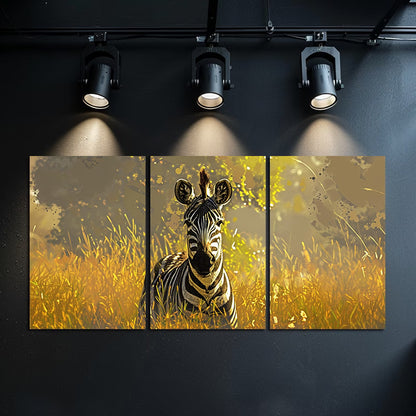 3pcs Zebra in Golden Grass Wall Art Set Canvas Framed 40x60cm - High Quality Print 100% Australian Made Wall Canvas Ready to Hang